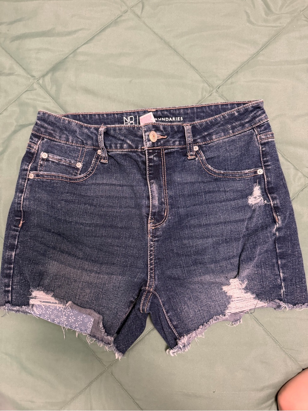No Boundaries Dark Blue Distressed Denim Cutoff Shorts